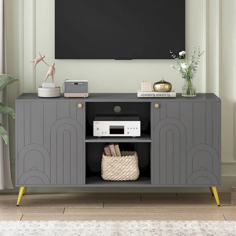 Mobile TV – Grigio/Bianco, 2 ante, Adatto per TV fino a 55"