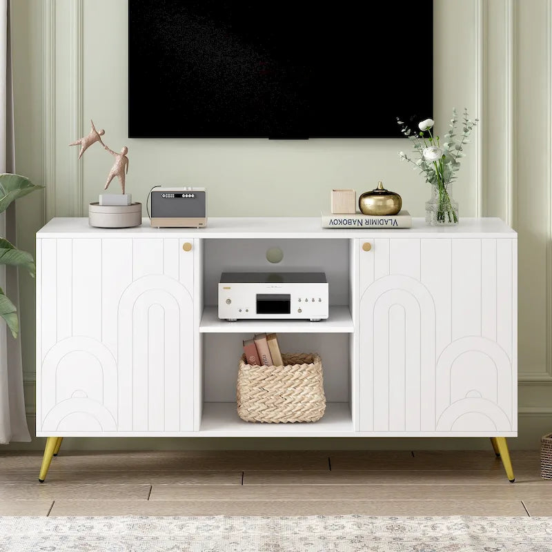 Mobile TV – Grigio/Bianco, 2 ante, Adatto per TV fino a 55"