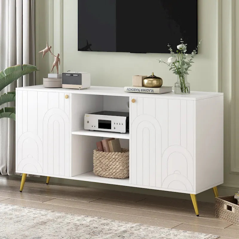 Mobile TV – Grigio/Bianco, 2 ante, Adatto per TV fino a 55"