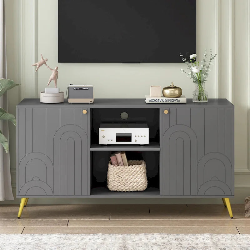 Mobile TV – Grigio/Bianco, 2 ante, Adatto per TV fino a 55"