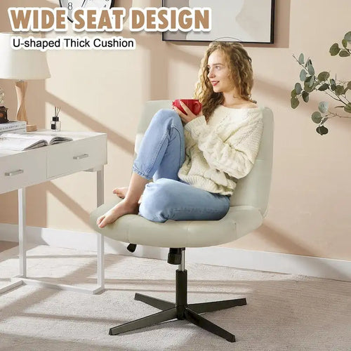 Sedia da ufficio senza braccioli, beige/grigia, senza ruote, a seduta singola