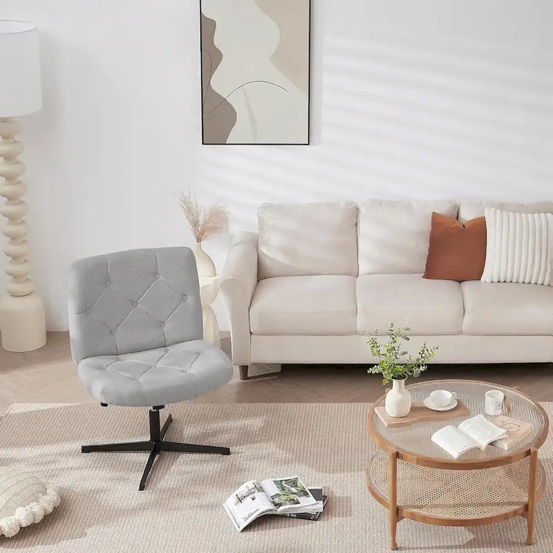 Sedia da ufficio senza braccioli, beige/grigia, senza ruote, a seduta singola