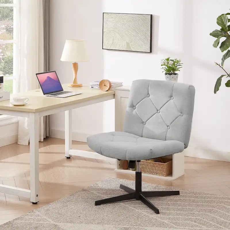 Sedia da ufficio senza braccioli, beige/grigia, senza ruote, a seduta singola
