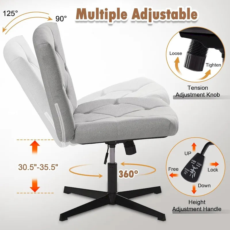 Sedia da ufficio senza braccioli, beige/grigia, senza ruote, a seduta singola