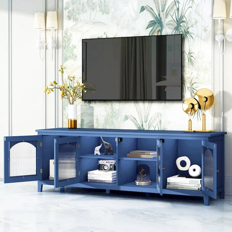 Mobile TV retrò 71" con ante in vetro – Bianco / Blu / Verde, Monoblocco