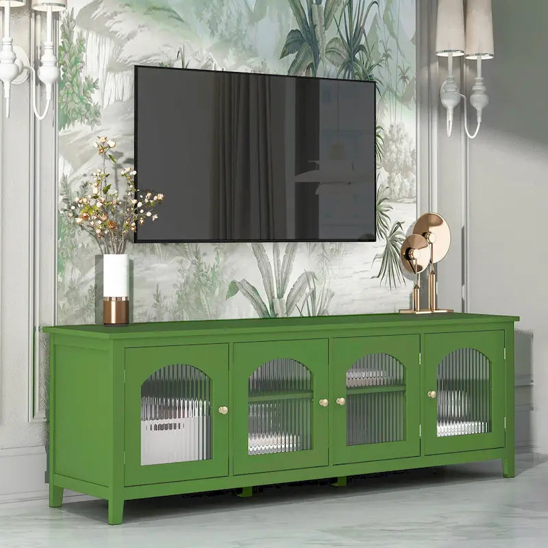 Mobile TV retrò 71" con ante in vetro – Bianco / Blu / Verde, Monoblocco