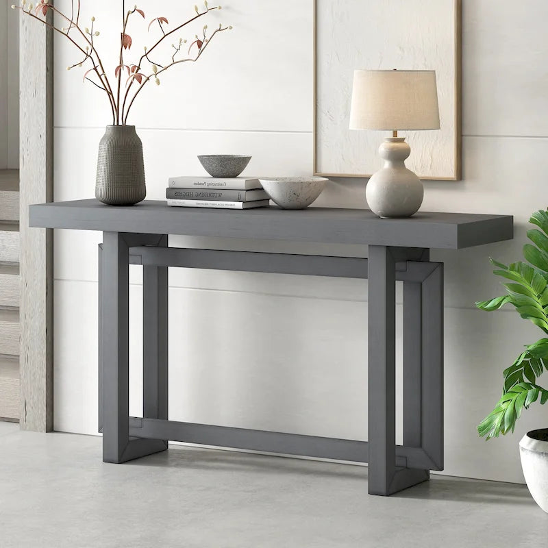 Tavolo consolle grigio / grigio alba / nero, stile minimalista, montaggio per 1 persona