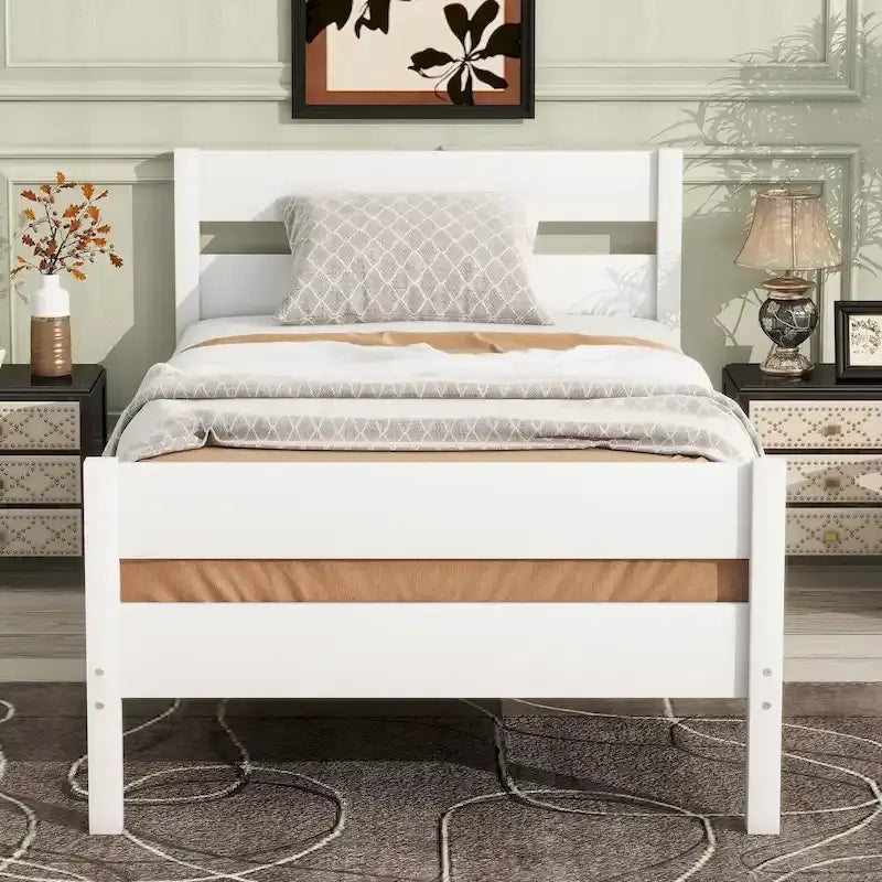 Letto singolo con testiera e pediera – Bianco, 1 posto