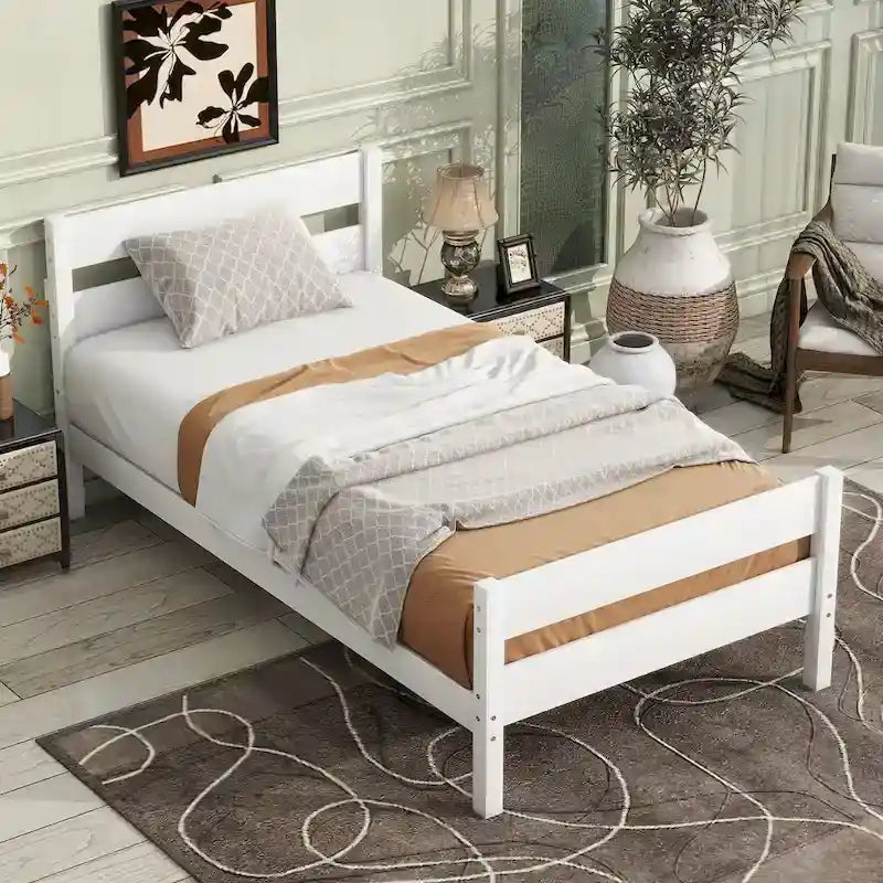 Letto singolo con testiera e pediera – Bianco, 1 posto