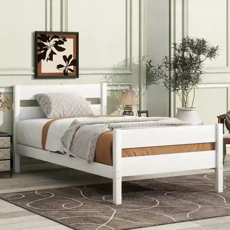 Letto singolo con testiera e pediera – Bianco, 1 posto