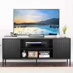 Mobile TV moderno nero di metà secolo, si adatta a TV fino a 65", larghezza 55"