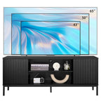 Mobile TV moderno nero di metà secolo, si adatta a TV fino a 65", larghezza 55"