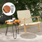 Tavolino Rotondo Marrone con Bordo Naturale, Legno di Teak e Resina, Uso Singolo