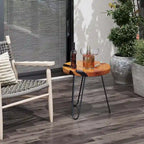 Tavolino Rotondo Marrone con Bordo Naturale, Legno di Teak e Resina, Uso Singolo