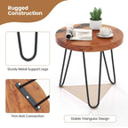 Tavolino Rotondo Marrone con Bordo Naturale, Legno di Teak e Resina, Uso Singolo