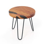 Tavolino Rotondo Marrone con Bordo Naturale, Legno di Teak e Resina, Uso Singolo