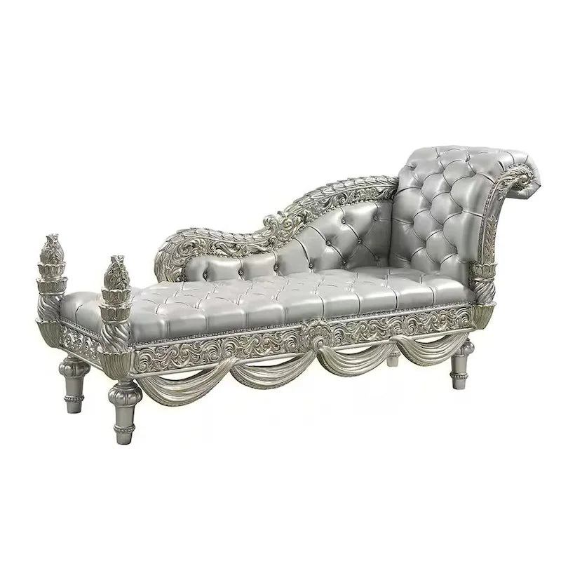 Panca d'accento in similpelle beige, finitura champagne e oro, 1 posto
