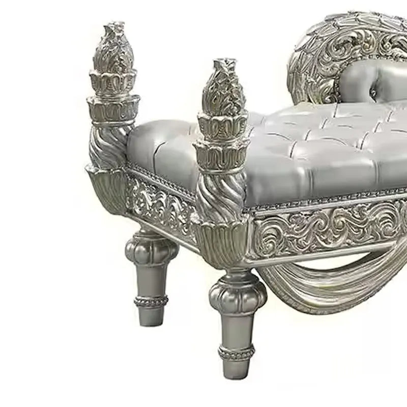 Panca d'accento in similpelle beige, finitura champagne e oro, 1 posto