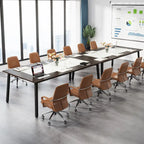 Tavolo da conferenza Marrone Acero e Bianco Calacatta da 199,9 cm per 6-10 persone, con struttura in metallo