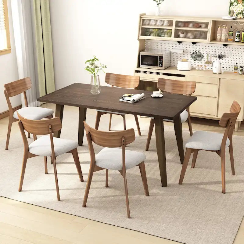 Set da pranzo di metà secolo marrone e grigio / marrone e beige, 7 pezzi (1 tavolo + 6 sedie)