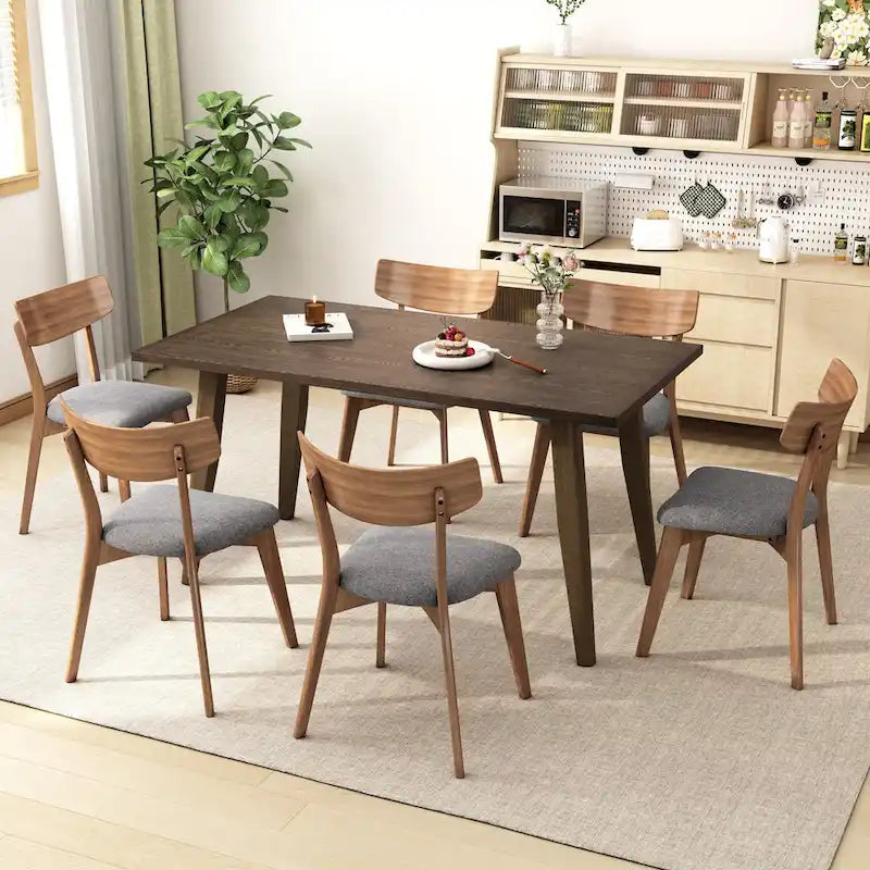 Set da pranzo di metà secolo marrone e grigio / marrone e beige, 7 pezzi (1 tavolo + 6 sedie)