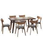 Set da pranzo di metà secolo marrone e grigio / marrone e beige, 7 pezzi (1 tavolo + 6 sedie)