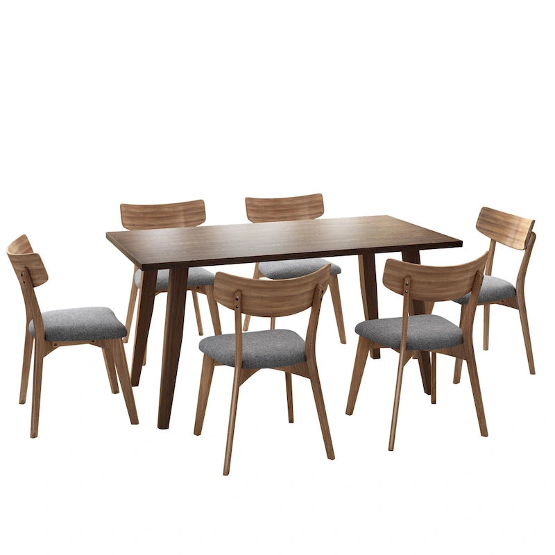 Set da pranzo di metà secolo marrone e grigio / marrone e beige, 7 pezzi (1 tavolo + 6 sedie)
