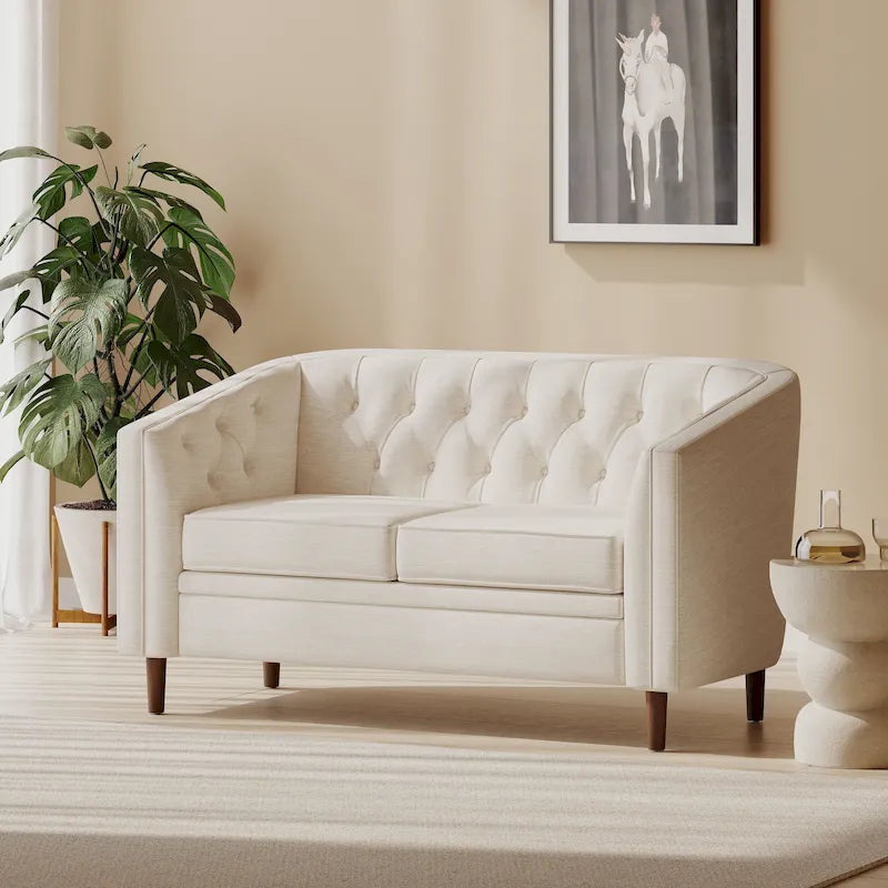 Beige / Antracite / Marrone Scuro / Marrone Cognac, Tessuto e Ecopelle, Divanetto Imbottito Contemporaneo, 2 Posti