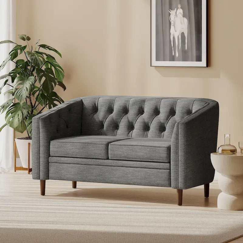 Beige / Antracite / Marrone Scuro / Marrone Cognac, Tessuto e Ecopelle, Divanetto Imbottito Contemporaneo, 2 Posti