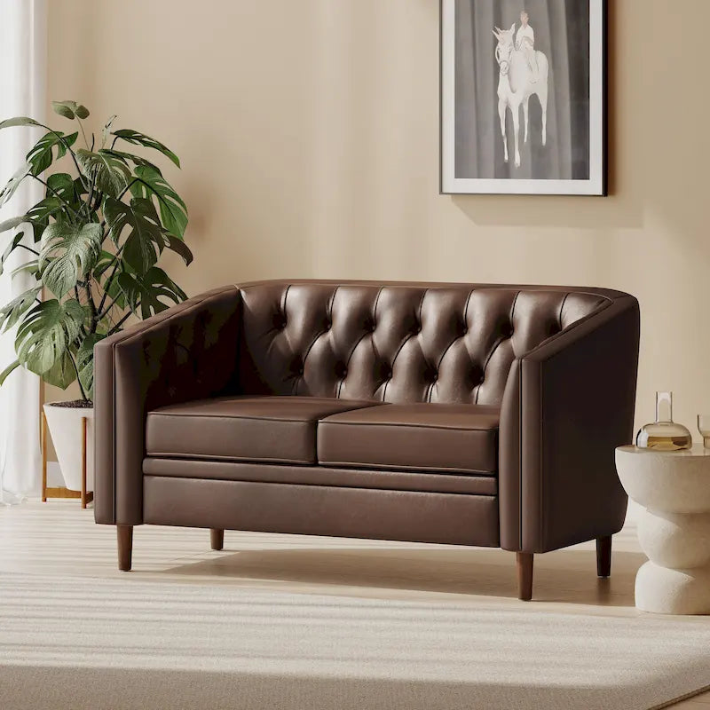 Beige / Antracite / Marrone Scuro / Marrone Cognac, Tessuto e Ecopelle, Divanetto Imbottito Contemporaneo, 2 Posti