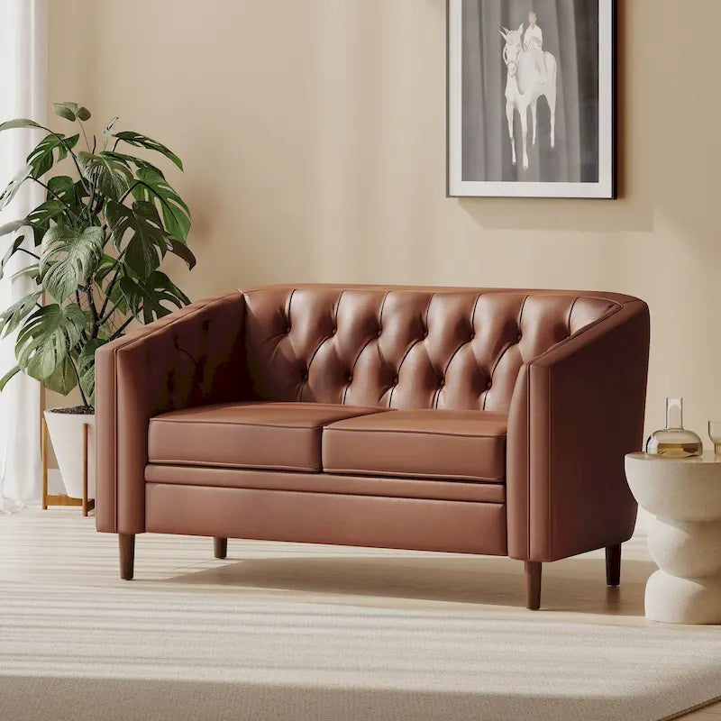 Beige / Antracite / Marrone Scuro / Marrone Cognac, Tessuto e Ecopelle, Divanetto Imbottito Contemporaneo, 2 Posti