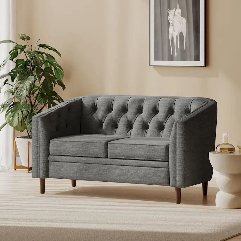 Beige / Antracite / Marrone Scuro / Marrone Cognac, Tessuto e Ecopelle, Divanetto Imbottito Contemporaneo, 2 Posti