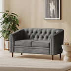 Beige / Antracite / Marrone Scuro / Marrone Cognac, Tessuto e Ecopelle, Divanetto Imbottito Contemporaneo, 2 Posti