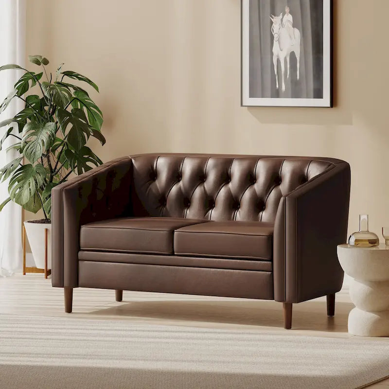 Beige / Antracite / Marrone Scuro / Marrone Cognac, Tessuto e Ecopelle, Divanetto Imbottito Contemporaneo, 2 Posti