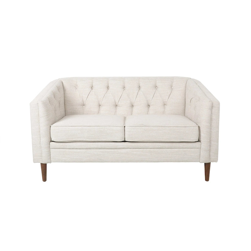 Beige / Antracite / Marrone Scuro / Marrone Cognac, Tessuto e Ecopelle, Divanetto Imbottito Contemporaneo, 2 Posti