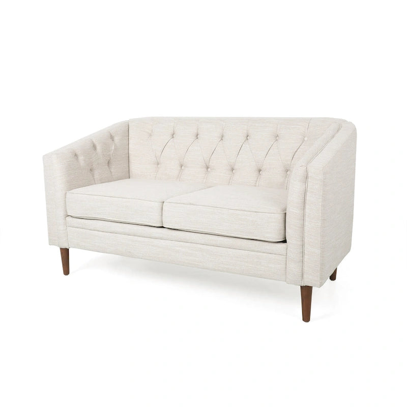 Beige / Antracite / Marrone Scuro / Marrone Cognac, Tessuto e Ecopelle, Divanetto Imbottito Contemporaneo, 2 Posti
