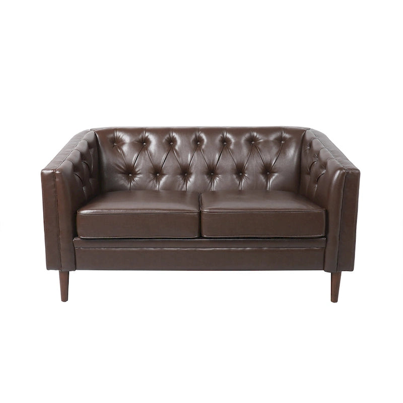 Beige / Antracite / Marrone Scuro / Marrone Cognac, Tessuto e Ecopelle, Divanetto Imbottito Contemporaneo, 2 Posti