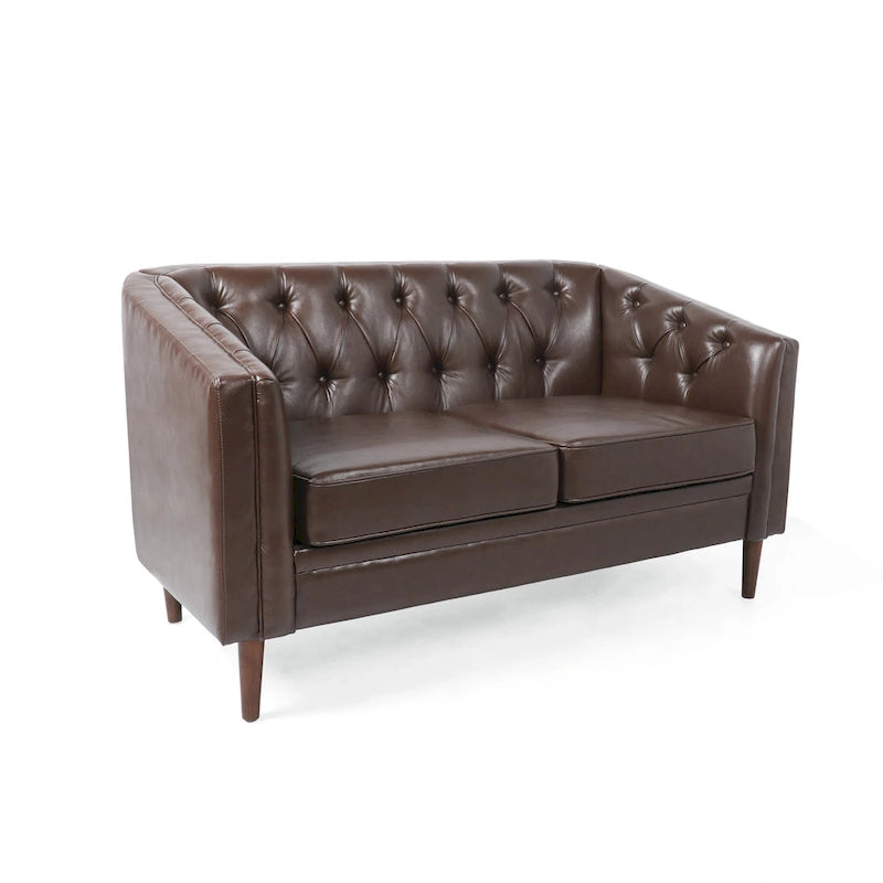 Beige / Antracite / Marrone Scuro / Marrone Cognac, Tessuto e Ecopelle, Divanetto Imbottito Contemporaneo, 2 Posti