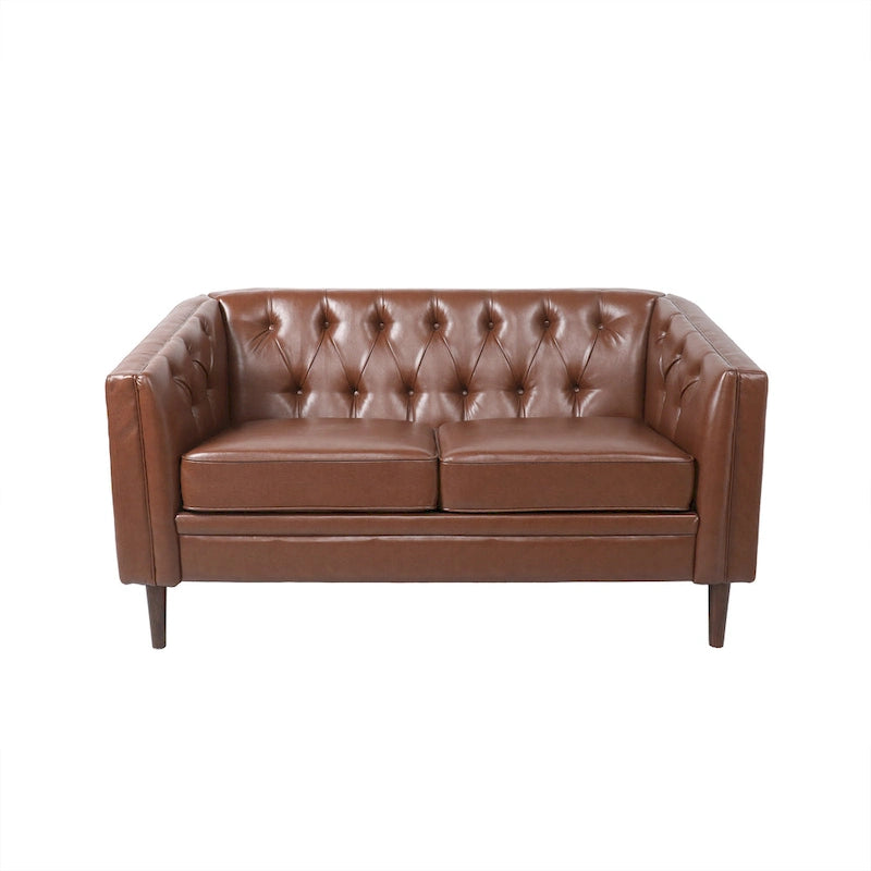 Beige / Antracite / Marrone Scuro / Marrone Cognac, Tessuto e Ecopelle, Divanetto Imbottito Contemporaneo, 2 Posti