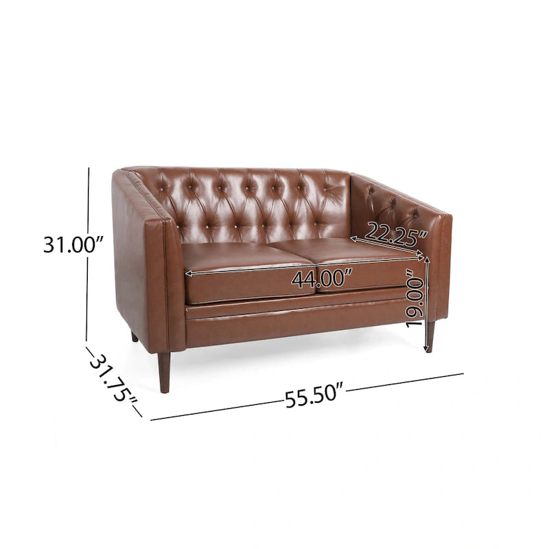 Beige / Antracite / Marrone Scuro / Marrone Cognac, Tessuto e Ecopelle, Divanetto Imbottito Contemporaneo, 2 Posti