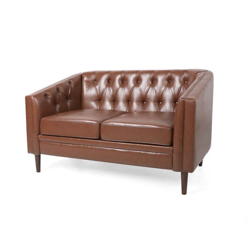 Beige / Antracite / Marrone Scuro / Marrone Cognac, Tessuto e Ecopelle, Divanetto Imbottito Contemporaneo, 2 Posti