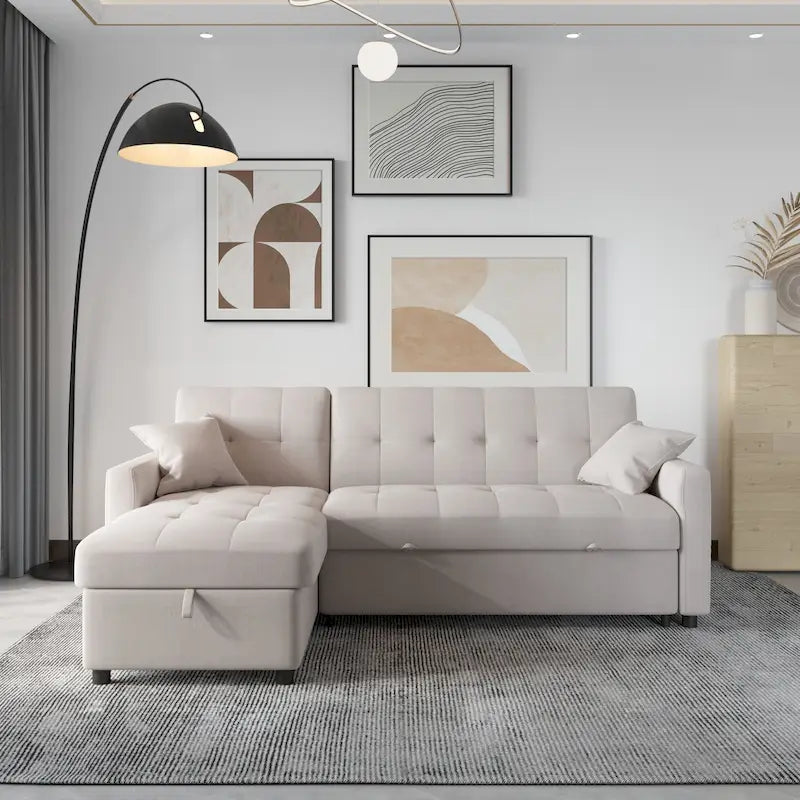 Divano letto sezionale a L reversibile a 3 posti con contenitore, Verde / Blu / Grigio
