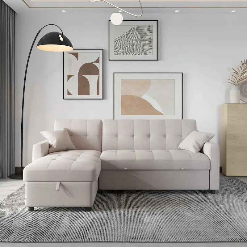 Reversible Sleeper Sectional Sofa L-Shape 3 Seat Sectional Couch with Storage