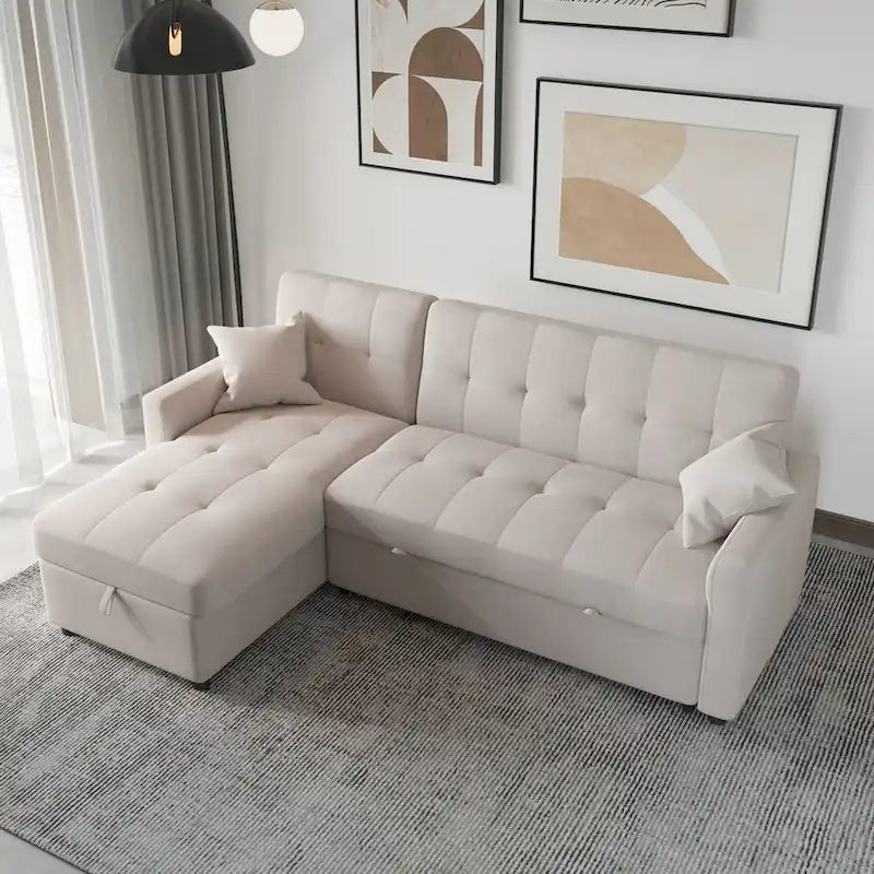 Divano letto sezionale a L reversibile a 3 posti con contenitore, Verde / Blu / Grigio