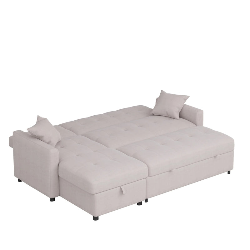 Divano letto sezionale a L reversibile a 3 posti con contenitore, Verde / Blu / Grigio