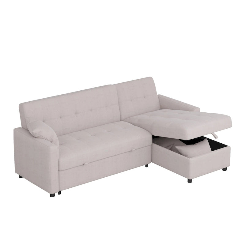 Divano letto sezionale a L reversibile a 3 posti con contenitore, Verde / Blu / Grigio