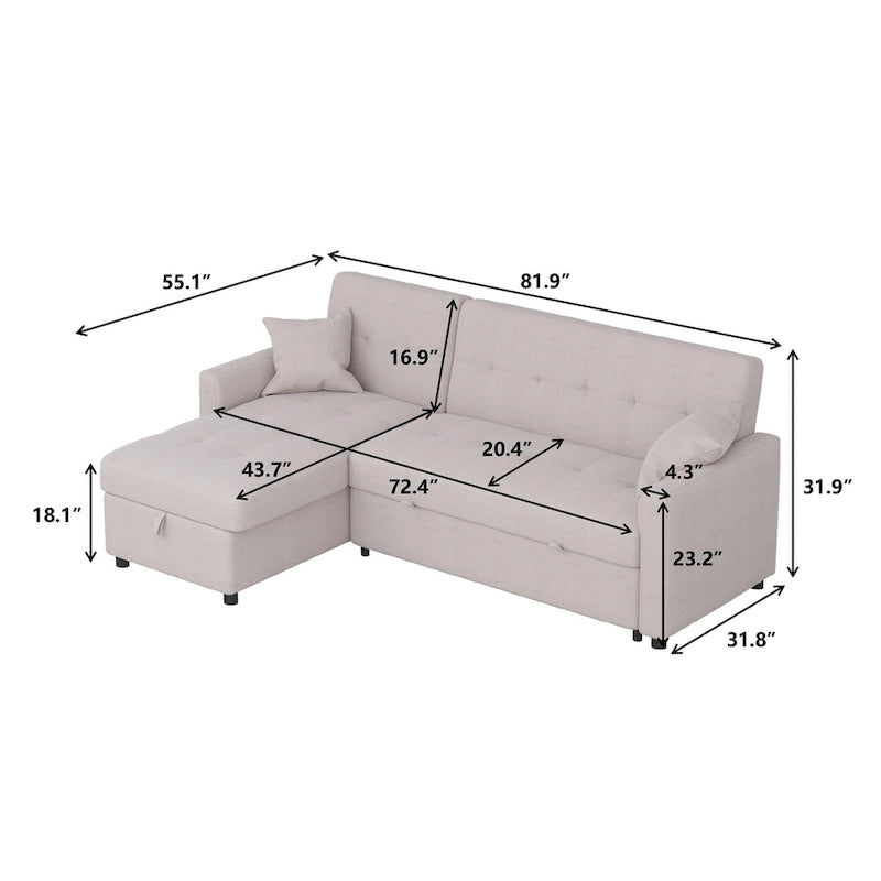 Divano letto sezionale a L reversibile a 3 posti con contenitore, Verde / Blu / Grigio