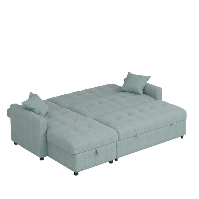 Divano letto sezionale a L reversibile a 3 posti con contenitore, Verde / Blu / Grigio