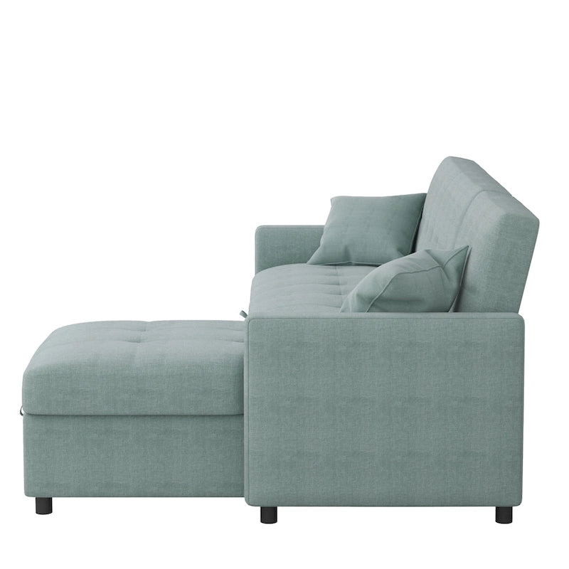 Divano letto sezionale a L reversibile a 3 posti con contenitore, Verde / Blu / Grigio