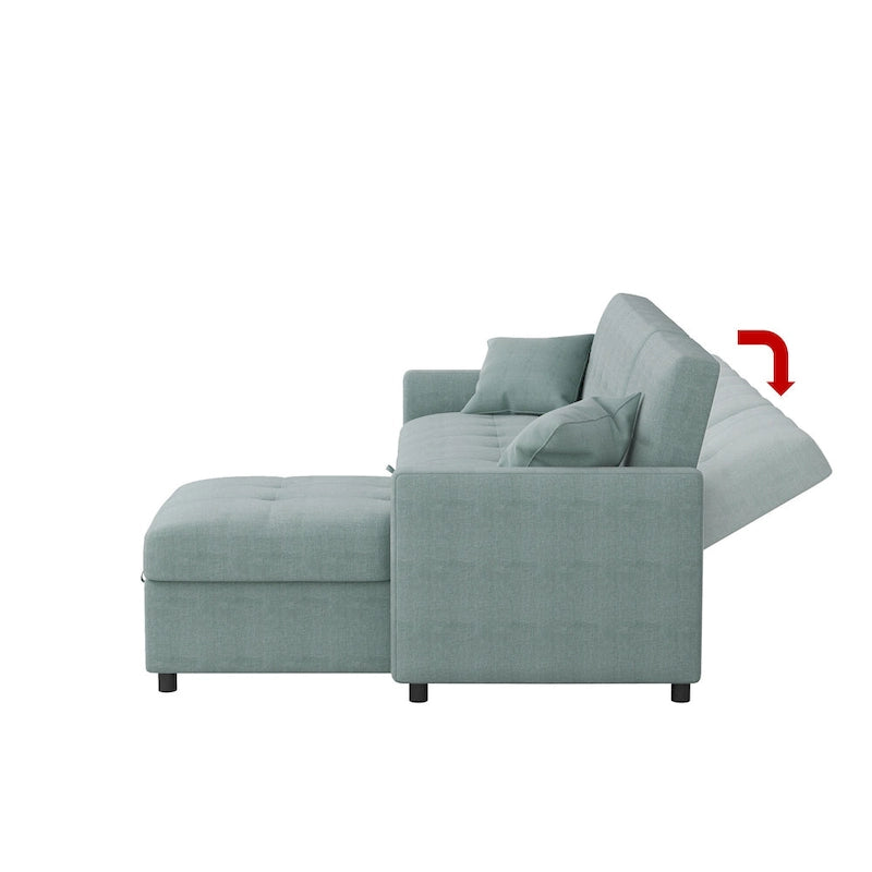 Divano letto sezionale a L reversibile a 3 posti con contenitore, Verde / Blu / Grigio